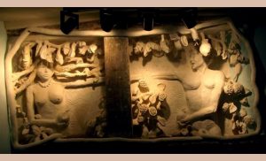 Adam and Eve parget in high relief fill recessed overmantel