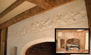 The fireplace had seen better days so I spun an arch and modelled a frieze