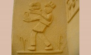 Pargeted Frieze and baker visually join old bakery and main house