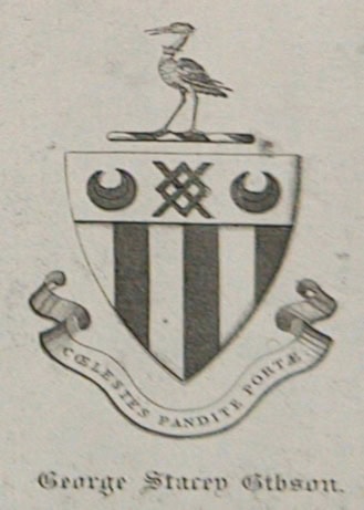 Figure 17 Gibson crest including motto and stork. Printed card. Stacey 1.98